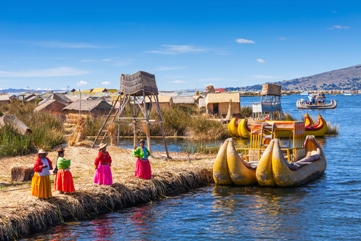 Uros people and floating Island in the lake Titicaca