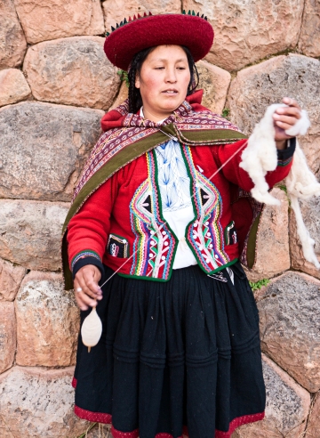 Peruvian woman spinning wool, Latin America tour